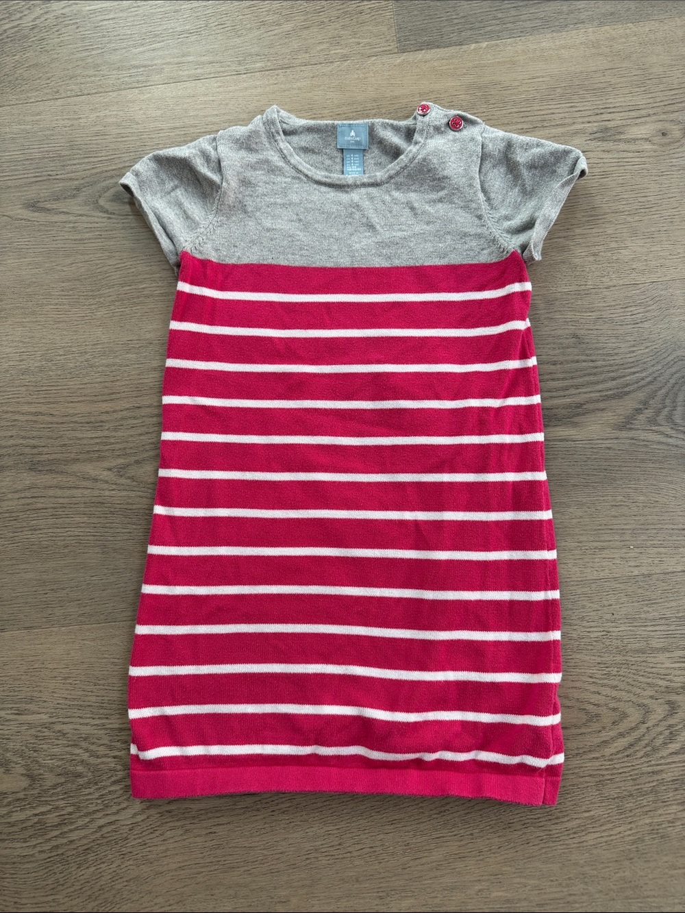 GAP Pink Stripe Knit Dress/Tunic with Gray Yoke and Shoulder Buttons
